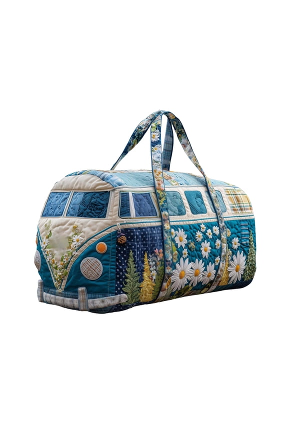 Handmade Hippie Van Quilted Duffle Bag, Spacious Durable, Perfect for Weekend Getaways & Music Festivals (18*9*9inch, B)