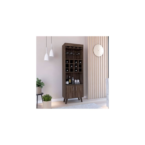 Handmade Home Bar Cabinet with Twelve Built-in Wine Racks and Two Shelves in Dark Walnut Finish 70.8" W x 13.3" D x 23.6" H Laminate Design