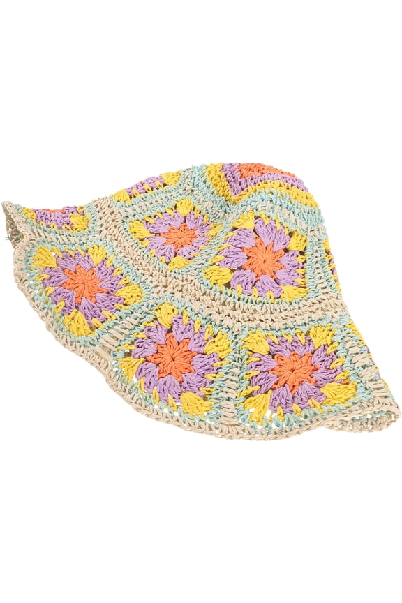 Handmade Hook-and-loop Straw Hat Has Hats Woven Bucket for Teens Crochet Fisherman Beach Party Summer Vacation