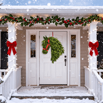 Handmade Horse Head Wreath, Rustic Equestrian Christmas Wreath, Faux Pine Greenery Front Door Decor with Red Bow for Holiday Porch