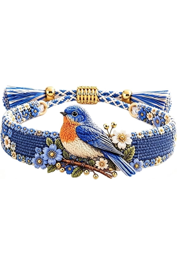 Handmade Hummingbird Embroidery Bracelet, Adjustable Braided Thread, Flower Hummingbird And Bluebird Design, Jewelry Gift For Women, Female Friendship Bracelet