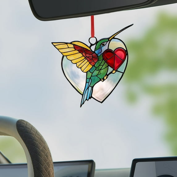 Handmade Hummingbird Stained Glass Suncatcher - Colorful Garden Decor Hanging Window Art, Nature-Themed Home Gift with Easy Chain Installation, Vibrant Bird Ornament