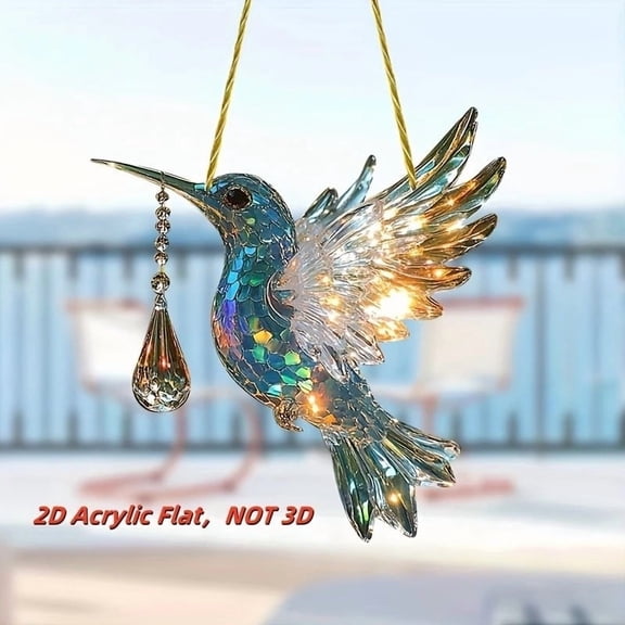 Handmade Hummingbird Suncatcher - Colorful Stained Glass Art Decor for Car/Home (8" Rainbow Window Hanging Ornament Gift)
