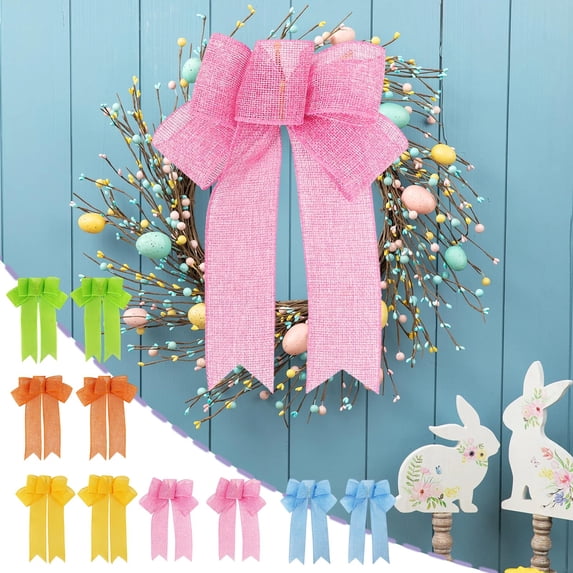 Handmade Imitation Linen Solid Color Bow, Party and Holiday Decorative Accessory, Hanging Bow Pendant for Wreath Wall Fireplace and Gift Wrapping, Easter and St Patricks Day Decor, 7*9.8in, Yellow