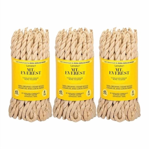 Handmade In Nepal Cedar Rope Incense Set Of 3 Burning Gently With A Natural Wick