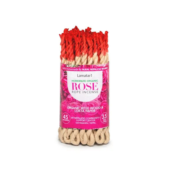 Handmade In Nepal Natural Rose Rope Incense Burning Gently With A Natural Wick