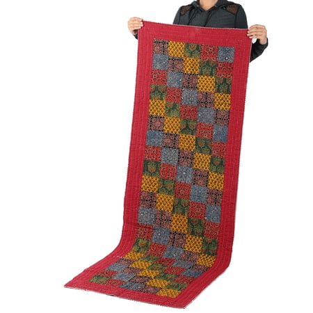 Vivanta Yoga Mat 72x24 inch Cotton Patchwork Block Print, Non Slip for Exercise Meditation, Includes Carry Bag