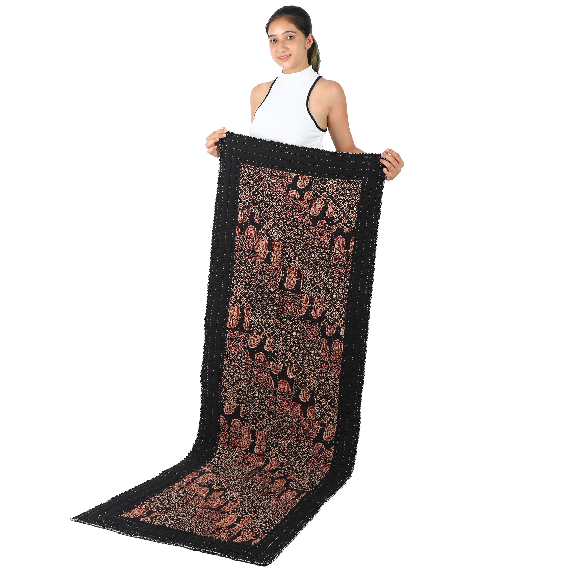 Vivanta Yoga Mat 72x24 inch Cotton Block Print Patchwork, Non Slip Exercise Meditation with Carry Bag