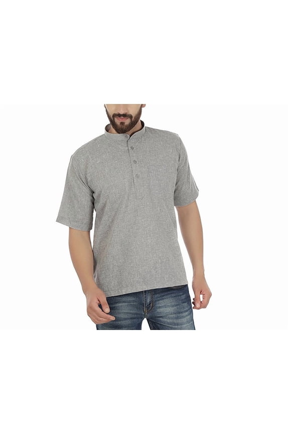 Mens Handmade Indian Cotton Short Ethnic Kurta Tunic Button Down Summer Shirt