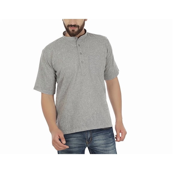 Mens Handmade Indian Cotton Short Ethnic Kurta Tunic Button Down Summer Shirt