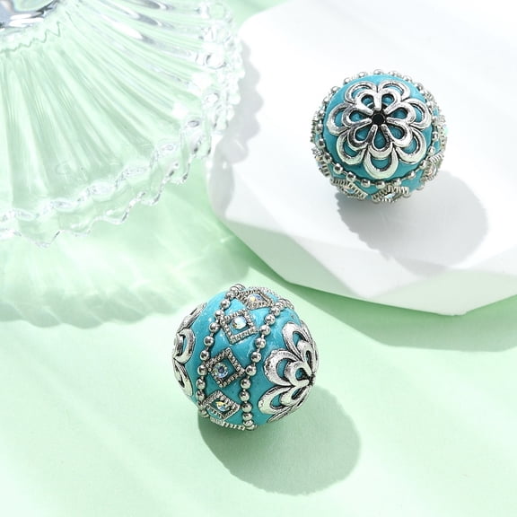 Handmade Indonesia Beads with Metal Findings Round Unplated Dark Turquoise 19.5x19mm Hole: 1mm DIY