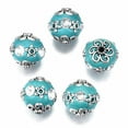 thumbnail image 1 of Handmade Indonesia Beads with Rhinestone and Brass Findings Round Silver Dark Turquoise 17x16.5mm Hole: 1.8mm, 1 of 2