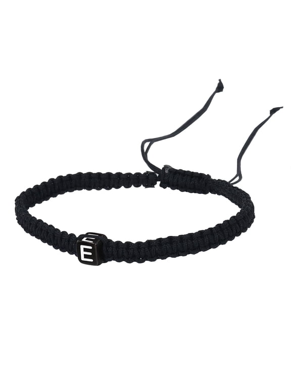 Handmade Initial String Bracelet for Men and Women, Minimalist Rope Jewelry, Black E