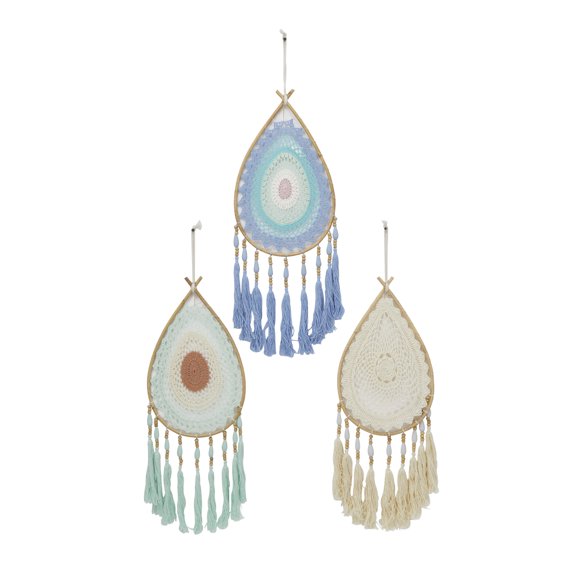 Handmade Intricately Woven Macrame 11" x 34" Dreamcatcher Wall Decor with Fringe Tassels, by DecMode (3 Count)