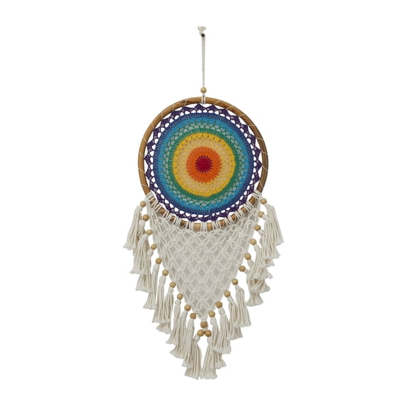 Handmade Intricately Woven Macrame 13" x 33" Dreamcatcher Wall Decor with Beaded Fringe Tassels, by DecMode