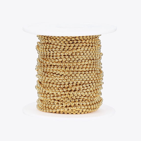 Handmade Ion Plating(IP) 304 Stainless Steel Ball Chains with Spool Golden 2mm about 20m/roll(21.87yards/roll)