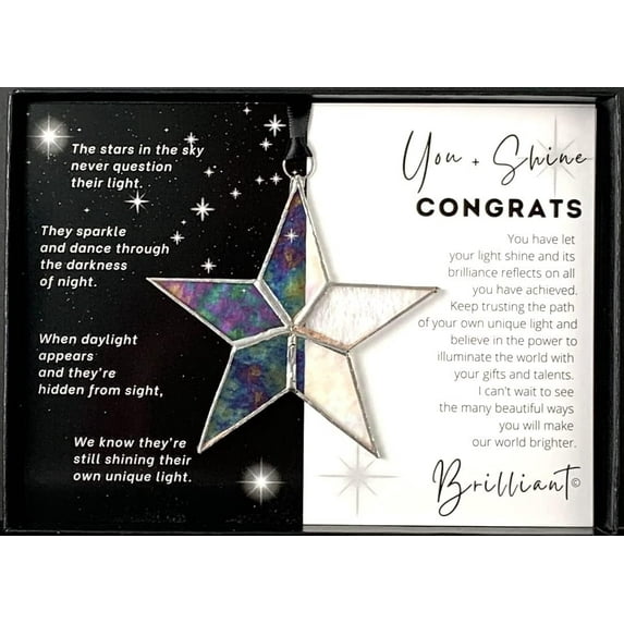 Handmade Iridescent Stained Glass Star With Heartfelt Congratulation Message - Graduation Gift/New Chapter Gift for New Beginnings