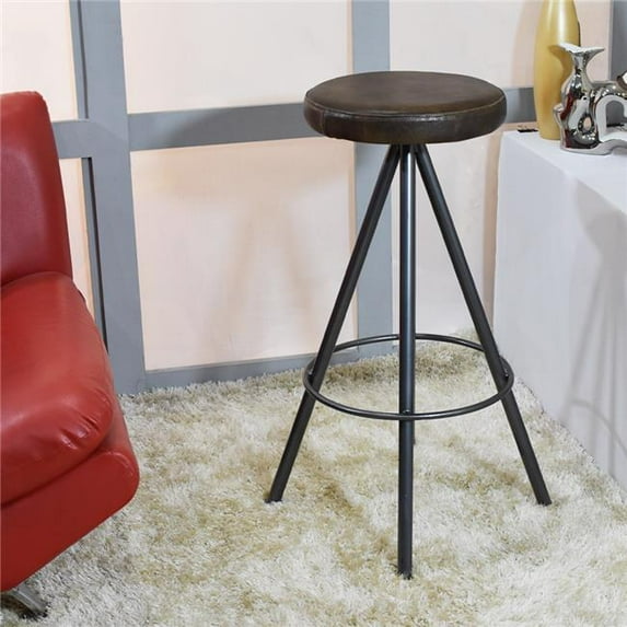 Handmade Iron & Leather Contemporary Bar Stool, Black & Brown