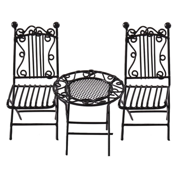 Handmade Iron Miniature Furniture Set Side Table And Chairs For 1/12 Dollhouses Model Garden Yard Scene Display Props