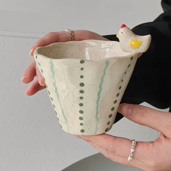 Handmade Irregular Ceramic Mug with 3D Fruit & Animal Designs - Unique Plaid Coffee Cup & Water Tumbler - Perfect Breakfast Gift for Women
