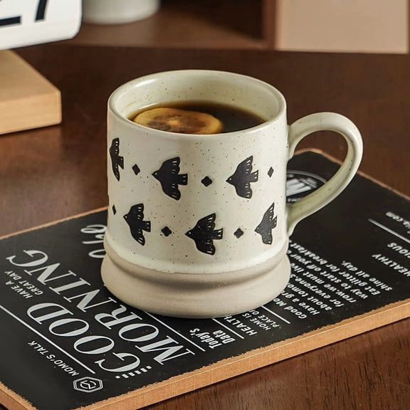Handmade Japanese Retro Ceramic Coffee Cups Set of 3 350ml Artisan Mugs for Tea Lovers, Unique Home Dining Decor Gift