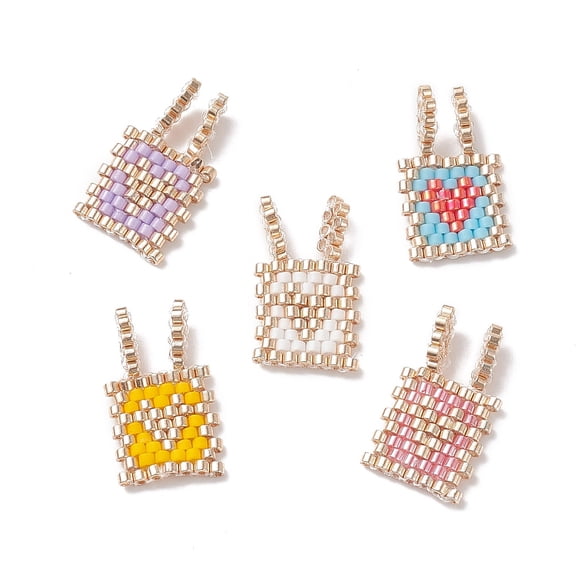 Handmade Japanese Seed Beads Loom Pattern Rectangle with Heart Mixed Color 20.5x12x2mm diy