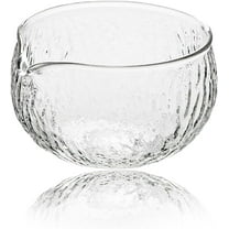 Handmade Japanese Style Matcha Green Tea Ceremony Bowl, Textured Glass, 13.5 oz, With Pouring Spout (Glass)
