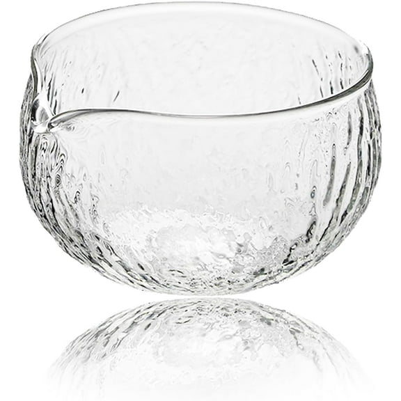 Handmade Japanese Style Matcha Green Tea Ceremony Bowl, Textured Glass, 13.5 oz, With Pouring Spout (Glass)
