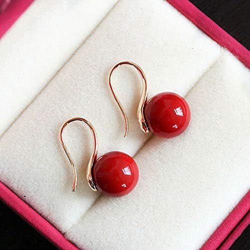 Handmade Jewelry, 10mm Coral Red Sea Shell Pearl 14K Gold Plated Hook Dangle Earrings