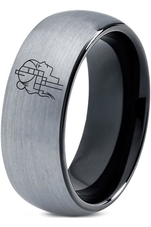 Handmade Jewelry Rings Gray Gamer Mens Ring Tungsten Police Father Gift Holidays Mom Men