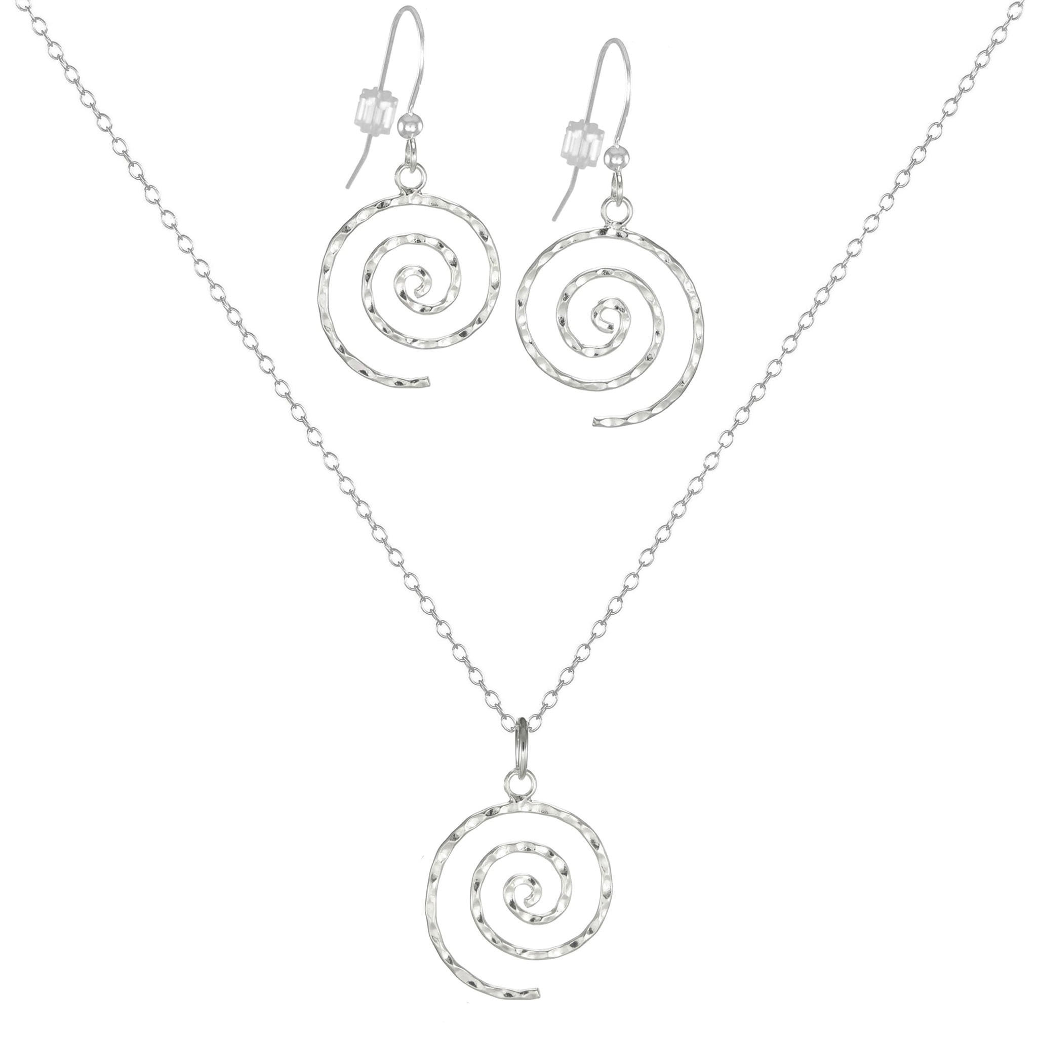 Handmade Jewelry by Dawn Hammered Spiral Sterling Silver Necklace and Earring Set 20 Inch