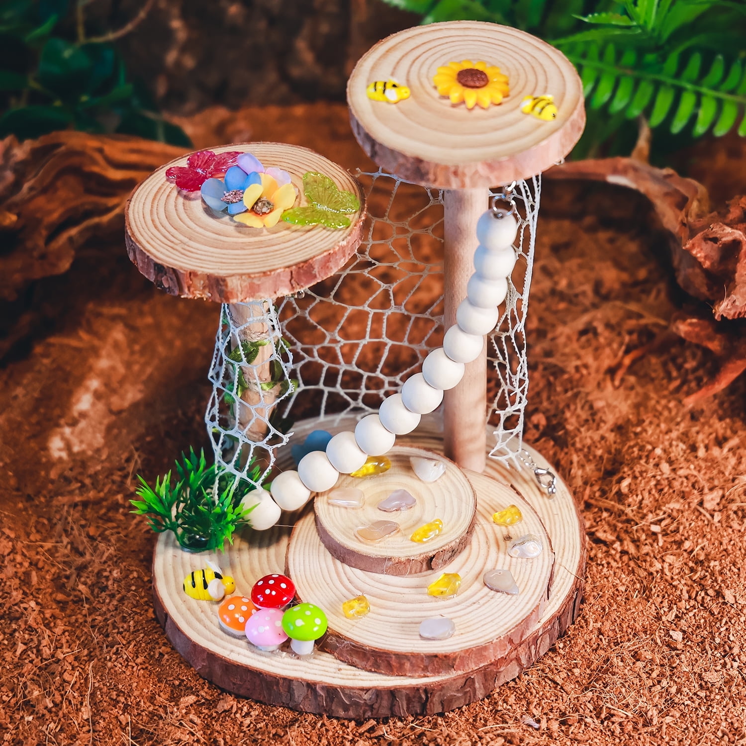 Handmade Jumping Spider Playground – Naturalistic Wooden Spider Enrichment Toy & Decor | Interactive Spider Enclosure Accessory for Enrichment & Climbing, 9.8" Height, 7.8" Diameter