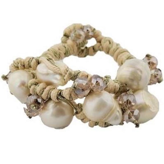 Handmade Jute Rope & 6 Baroque Pearl Boho Bracelet For Women by Isabella Jewelry