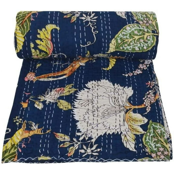 Handmade Kantha Bedspread Queen Size Quilt Indian Kantha Quilt Queen Size Boho Quilt Kantha Bed Cover