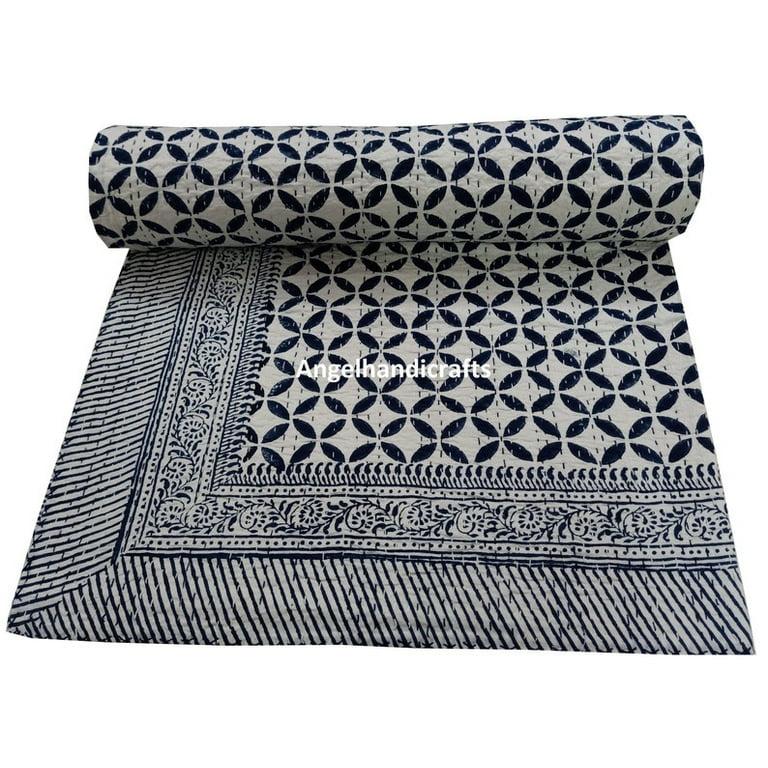 Hand block printed cotton hand popular stitched bedcover