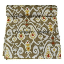 Handmade Kantha Quilt, Ikat Pattern with Colorfull Accents, Traditional Indian Blanket, Bedspread ( Single 60" x 90" )