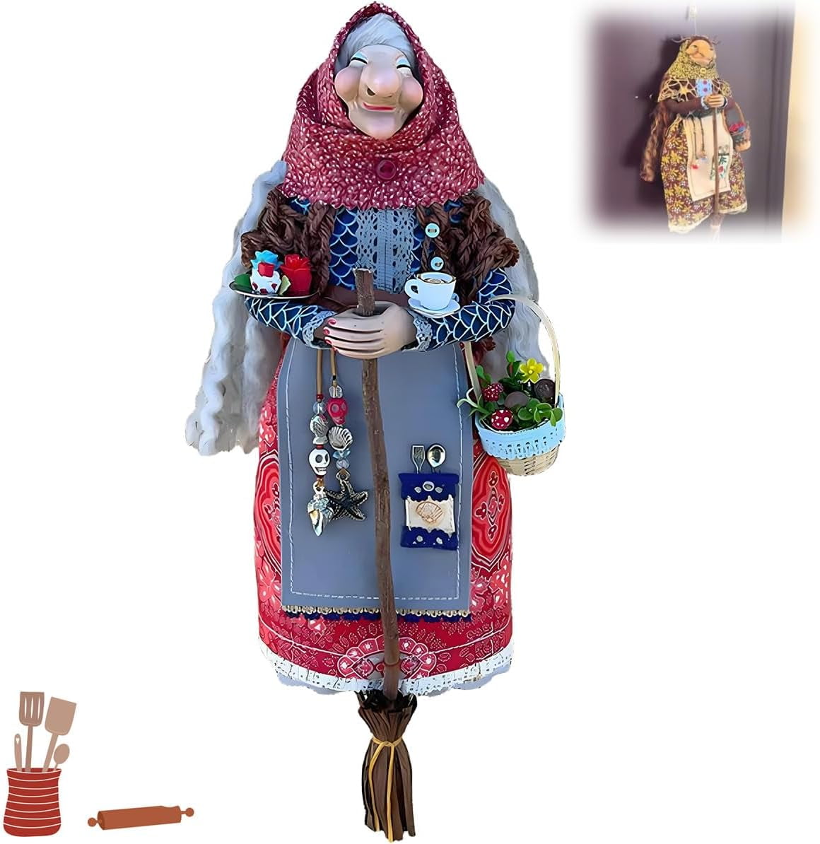 Handmade Kitchen Witch Doll – Magic Cooking Decor, Hanging Ornament, Good Luck Charm For Home & Kitchen (Style C)