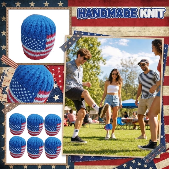 Handmade Knit American Flag Footbag, Durable Hacky Sack Ball for Outdoor Sports, Stress Relief and Skill Training Toy, 2.75 Inch