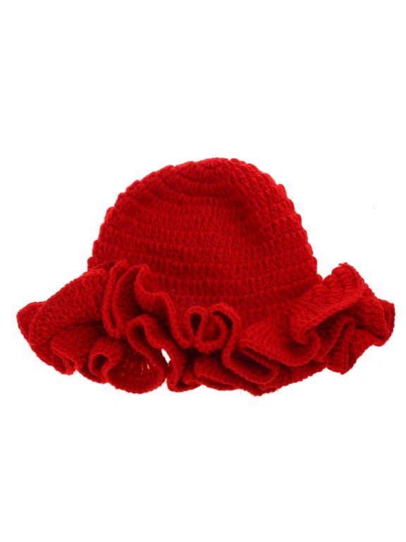 Handmade Knit Bucket Hat for Woman Weaving Floppy Ruffled Brim Bucket Hat Adult Teens Winter Cycling Fisherman Hat