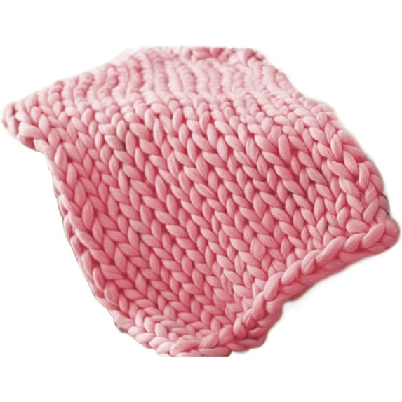 Handmade Knit Chunky Yarn Blanket:Large Thick Knit Blanket,Cozy Knitted Throw Blankets for Bed Decor,Couch,Pet Mat,Women Gift,47x70 in (Pink)