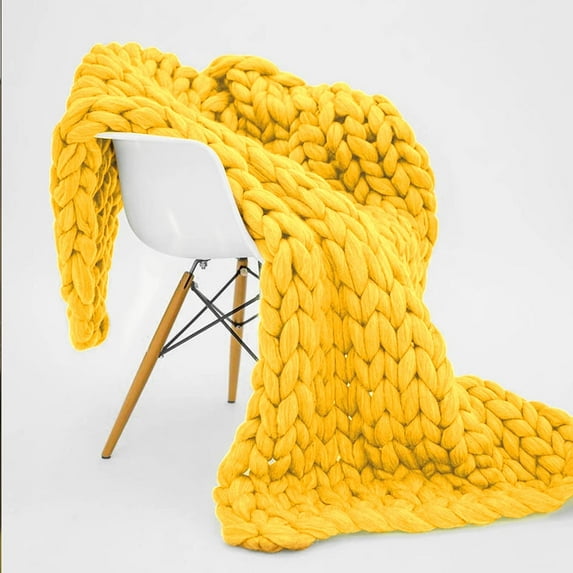 Handmade Knit Chunky Yarn Blanket:Large Thick Knit Blanket,Cozy Knitted Throw Blankets for Bed Decor,Couch,Pet Mat,Women Gift,47x70 in (Yellow)