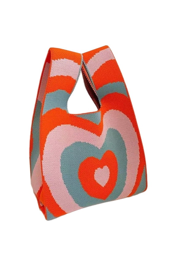 Handmade Knit Handbag Women Mini Knot Wrist Bag Casual Plaid Tote Bag Reusable Shopping Bags Knit Handbag Wrist Bag