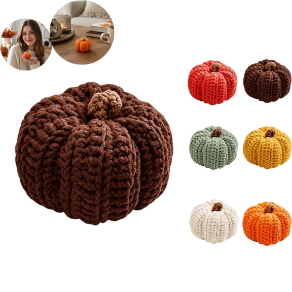 Handmade Knit Mini Pumpkins Decorations, Crochet Pumpkin Table Ornament for Autumn Thanksgiving Halloween Farmhouse Bowl Gifts