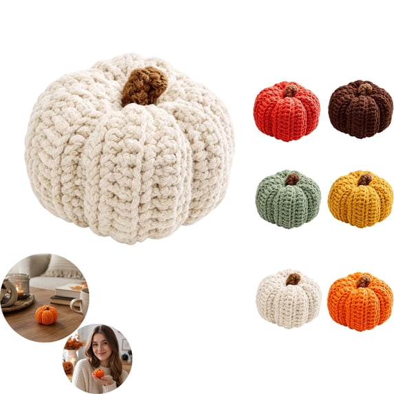Handmade Knit Pumpkin Decorations Farmhouse Style, Small Crochet Pumpkins Bowl Filler for Autumn Thanksgiving Halloween Tier Tray