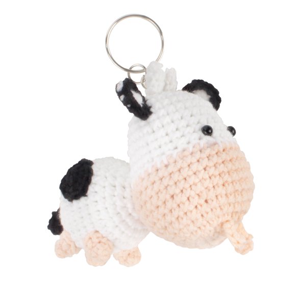 BambooMN Handmade Knitted Animal Keychains - Acrylic/Milk Cotton/Polyester - 1 Cow Keychain
