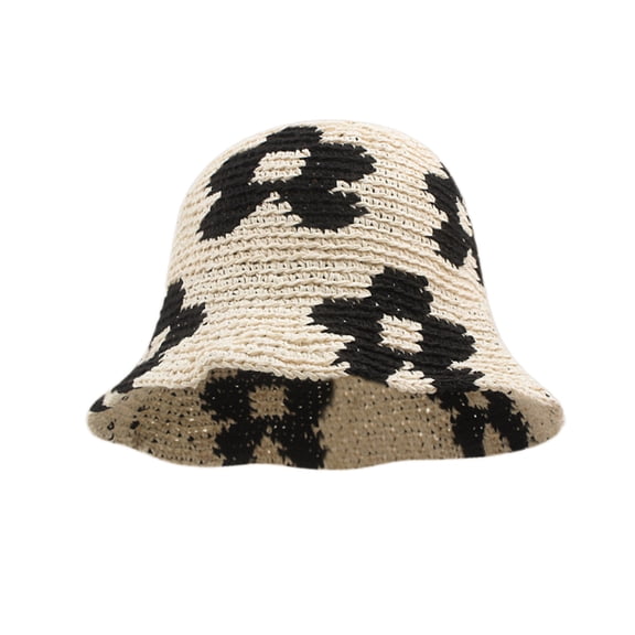 Handmade Knitted Bucket Hat for Teens Outdoor Flower Pattern Fisherman Hat Wide Brims Hot Day Spring Sunproof Hat