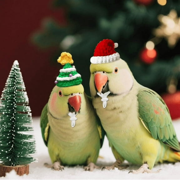 Handmade Knitted Christmas Pet Hat – Santa Caps for Hamster, Parrot, Bird, Chicken & Small Animals, Holiday Costume Accessories, Festive Xmas Pet Outfit & Decorative Animal Hat 1PC Green