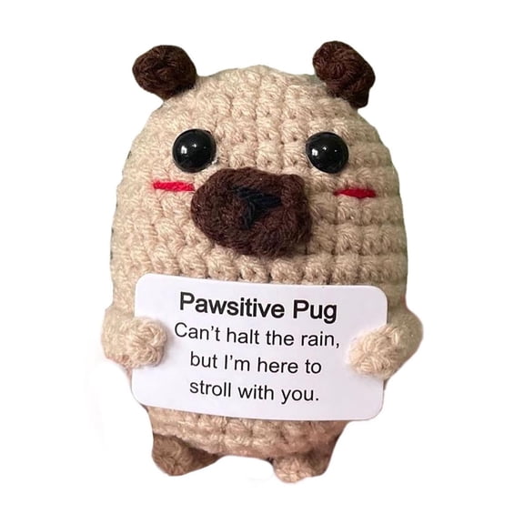 Handmade Knitted Dog Plush Toy with Encouragement Card for Comfort and Emotional Support Yellow