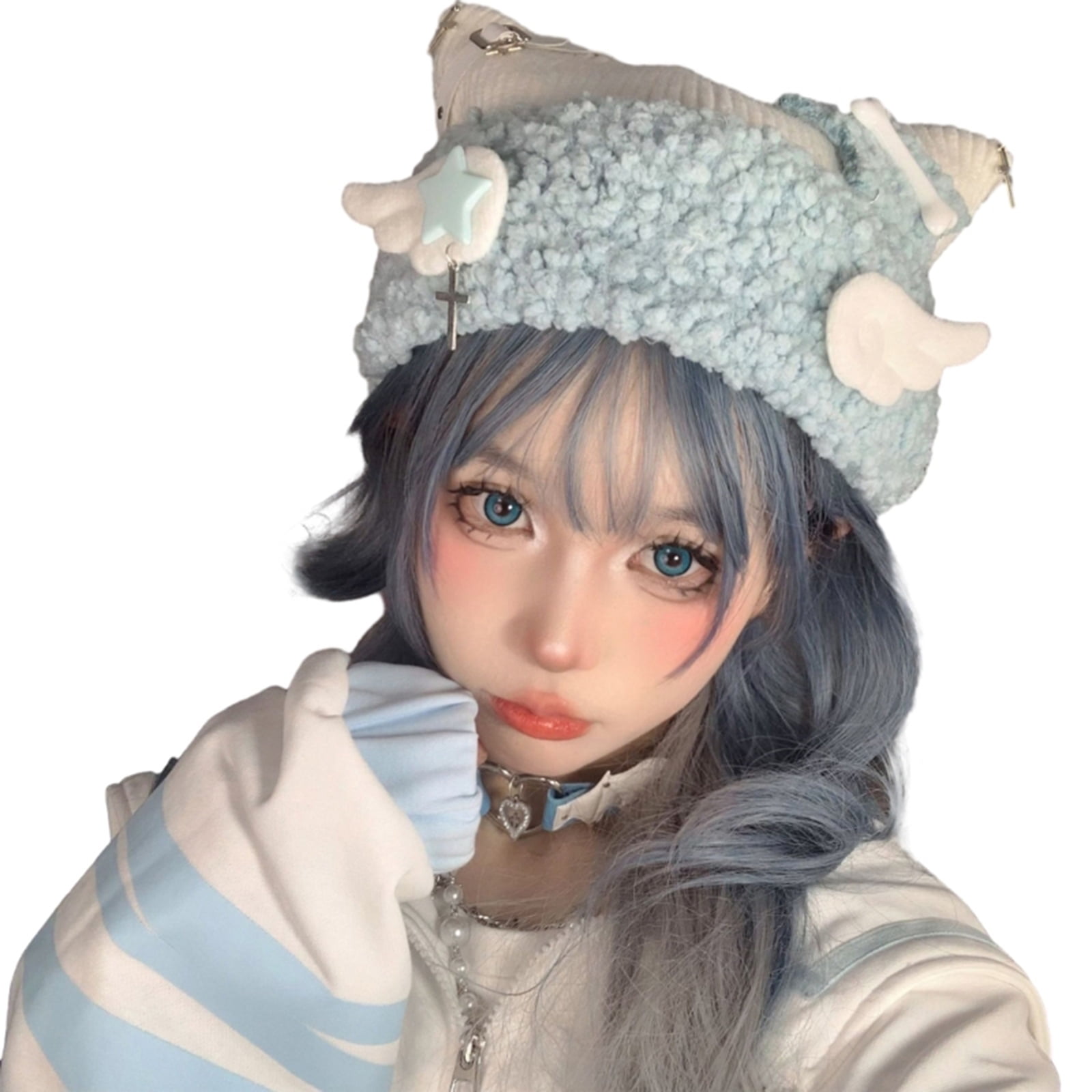 Handmade Knitted Ears Hat Womens Pullover Caps Soft Woolen Colorful Caps Cute Beanies Bonnet Gift