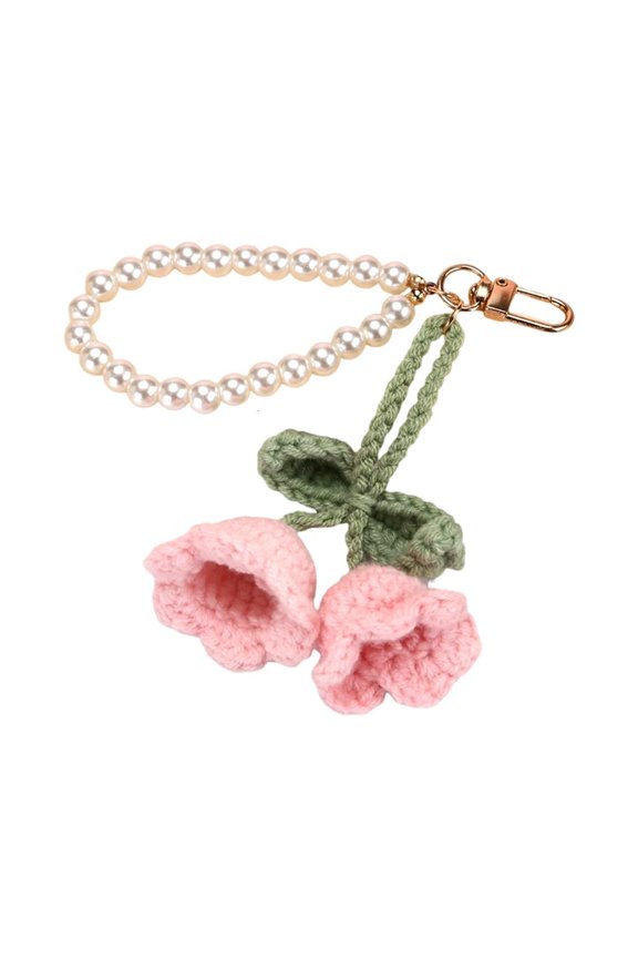 Handmade Knitted Flower Pendant Fashionable Key and Bag Decors Yarn Texture Present for Fashionable Accessory Lovers